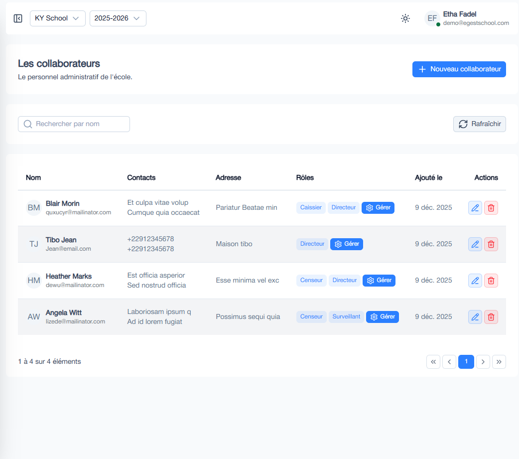 Fonctionnalités Gestion administrative centralisée